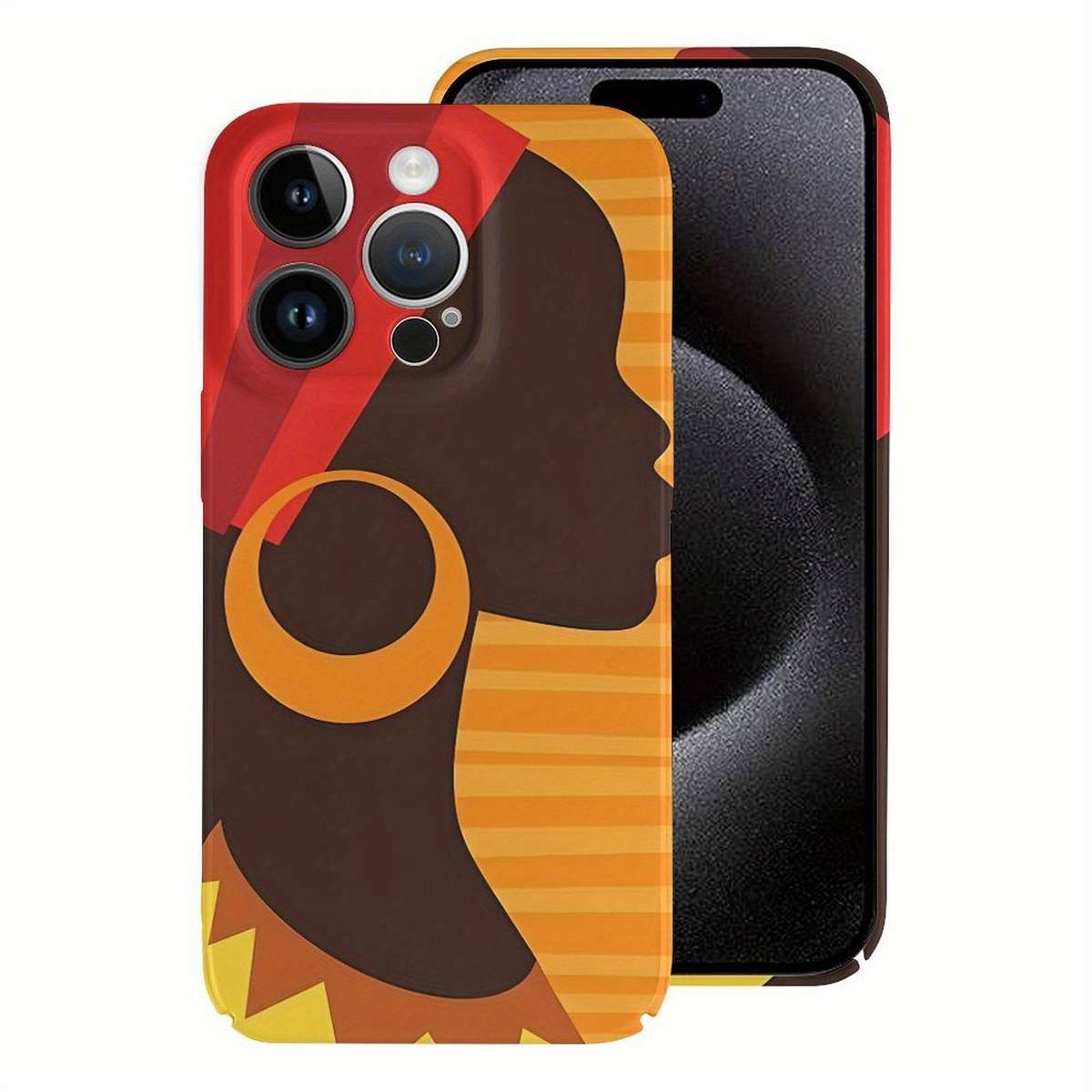 1Pc White For iPhone 15 Pro African-Inspired Silhouette Phone Case