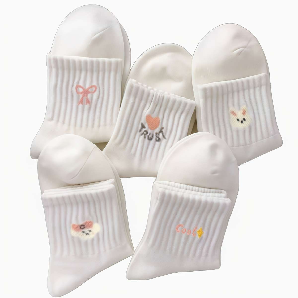 Women S Socks Items Pure White Cartoon 5 Pairs Pack