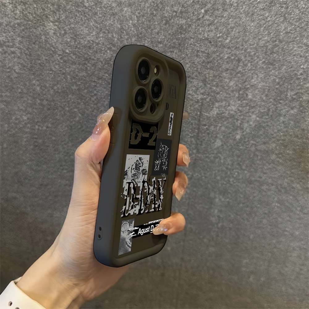 1Pc Black For iPhone 12 Pro Trendy Street Style Text Phone Case