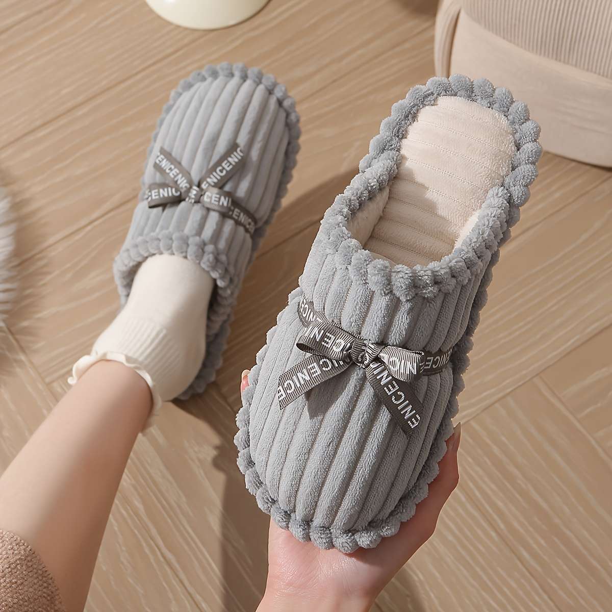Cotton Slippers Color Grey Sizeuk 6.5-7