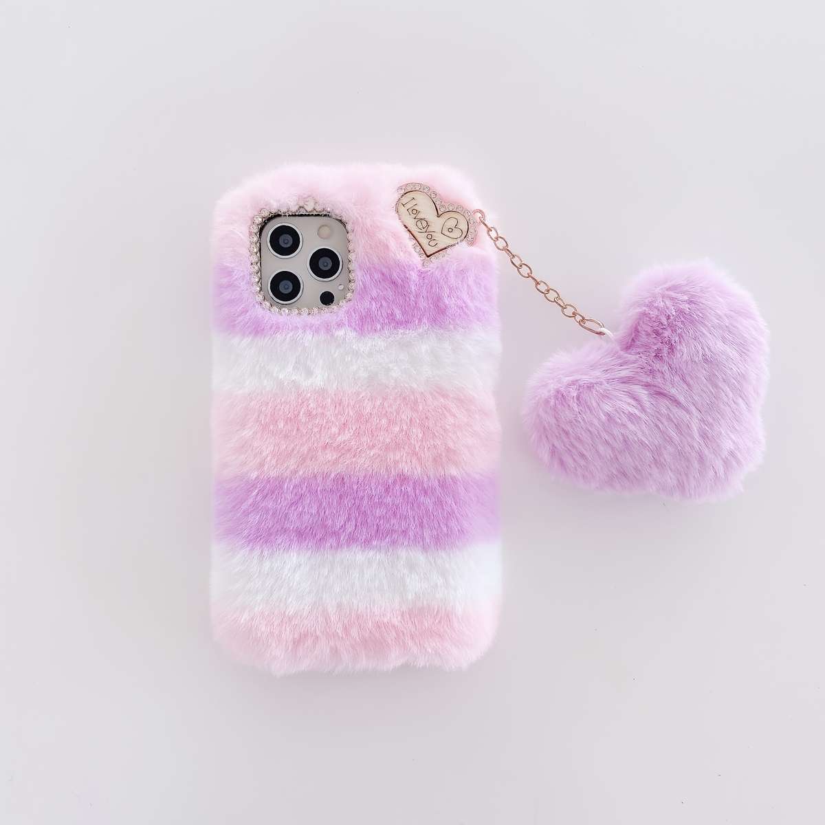 1Pc Mixed Color For iPhone 14 Plus Plush Heart Pendant Phone Case
