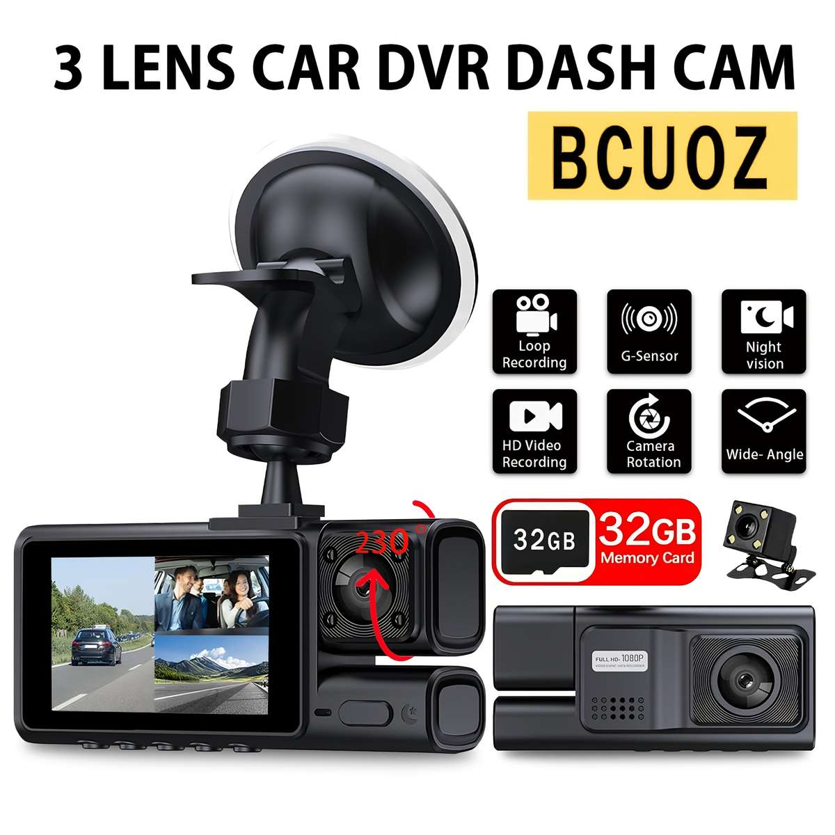 Dashcam Items Three Lens With 32Gb Card