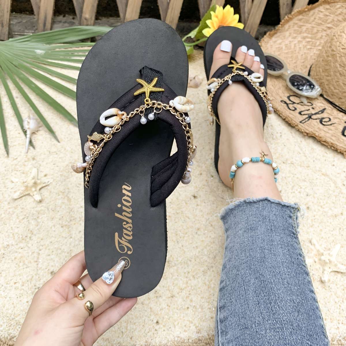 Ladies Summer Flip Flops Black Uk 7
