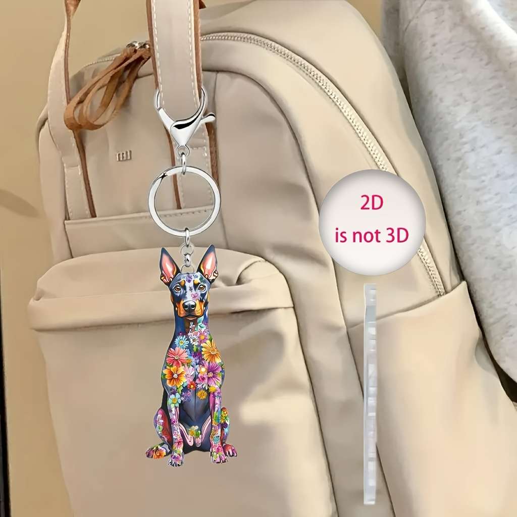 Exquisite 2d Flat Colorful Doberman Keychain Vibrant Acrylic Pendant For Keys