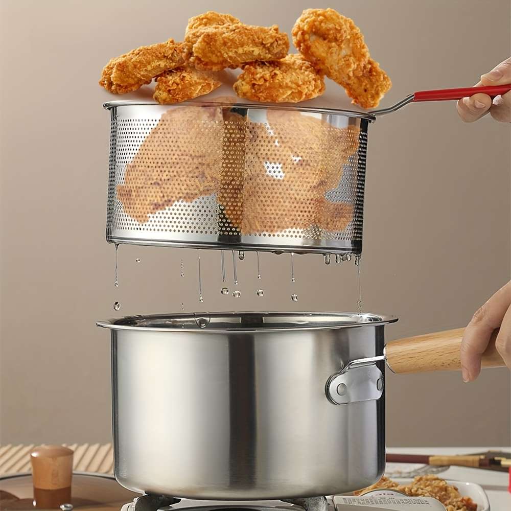 Cookware Pot Quantity Pot  Lid  Frying Basket 3Piece Set