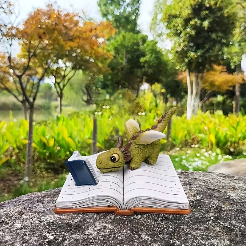 Cute Fantasy Dragon Reading Figurine Open