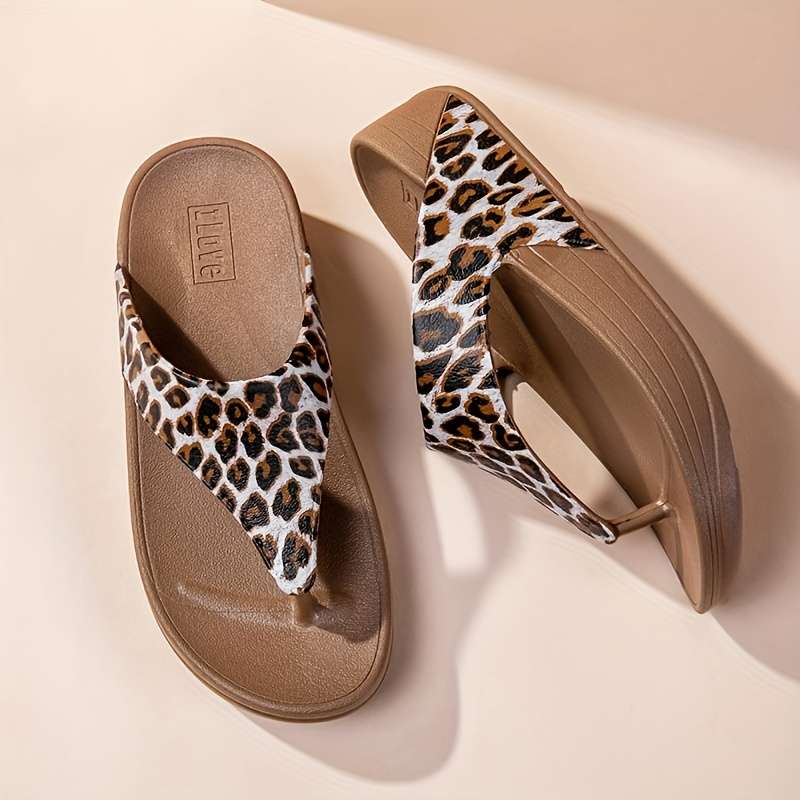Ladies Summer Flip Flops Leopard Print Uk 3