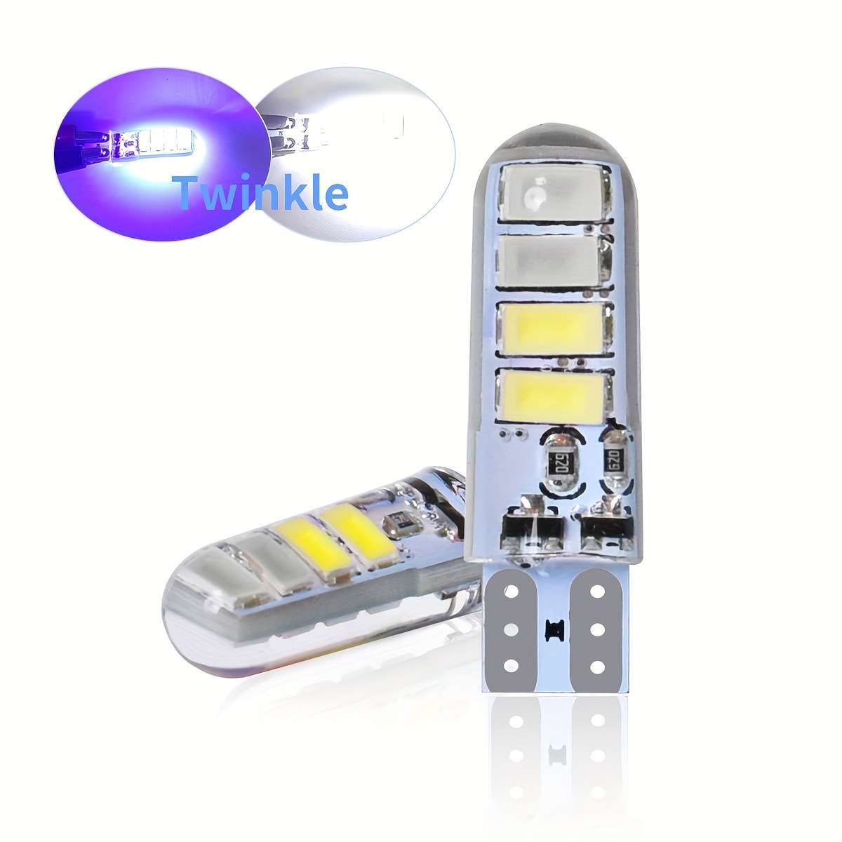 2pcs White Blue LED Auto Turn Signal Bulb High Bright T10 W5W LED 12V Plug