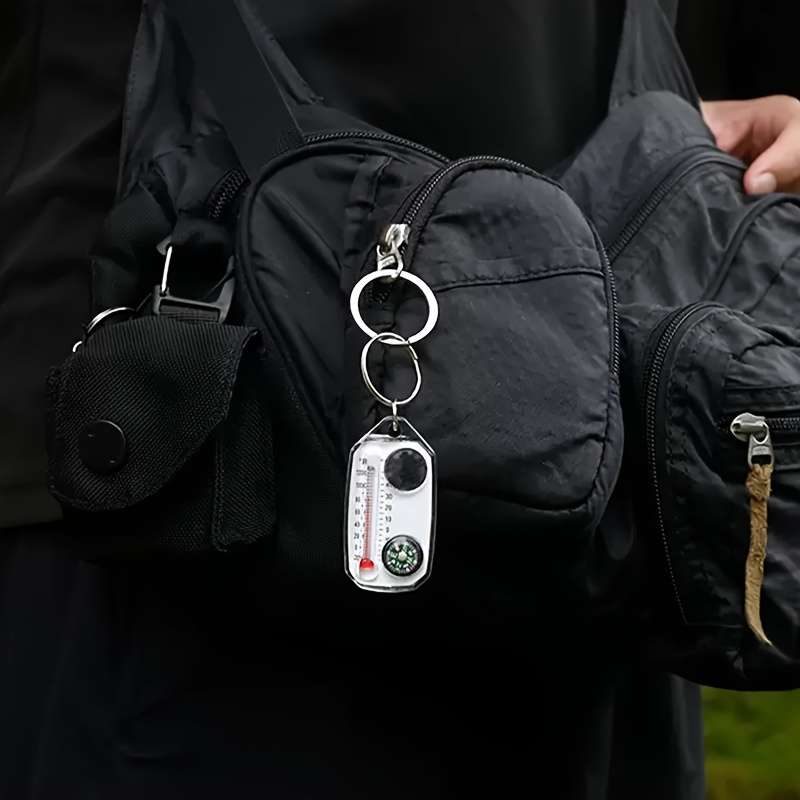 Set Compass Thermometer Magnifying Glass Keychain 4 In 1 Portable Multi