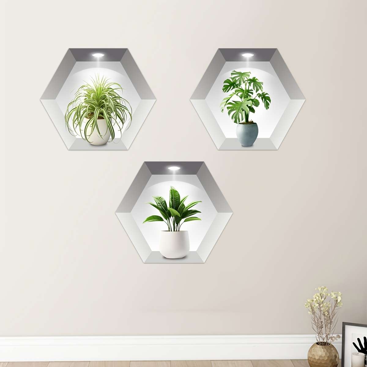 3Pcs Modern Plant Decorative Stickers Pvc Wall Stickers Suitable For For
