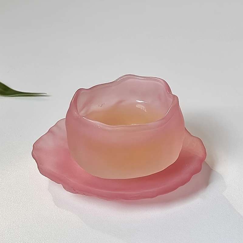 Bowl Style Transparent Pink Irregular Tea Cup  Thickened Base