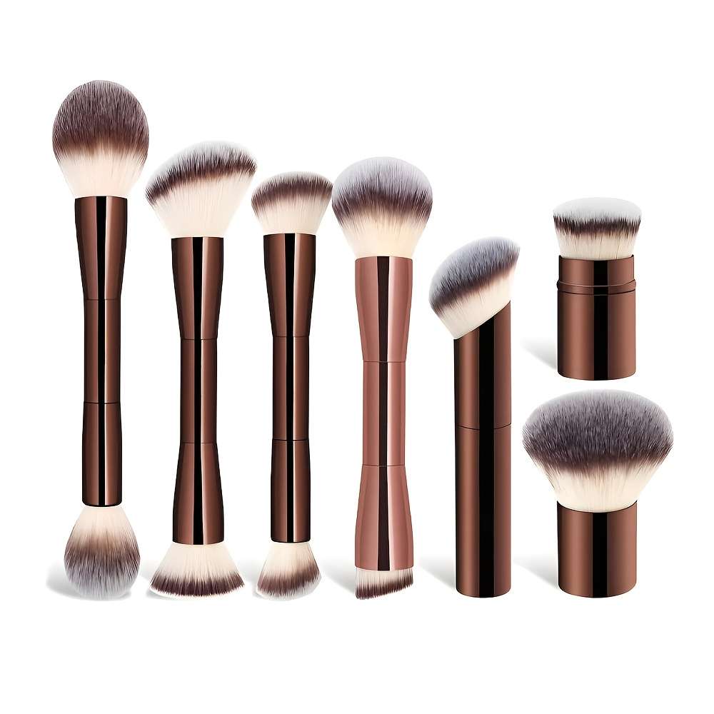 Makeup Brush Set Model Doubleheaded Single Rod Brown Plastic Handle