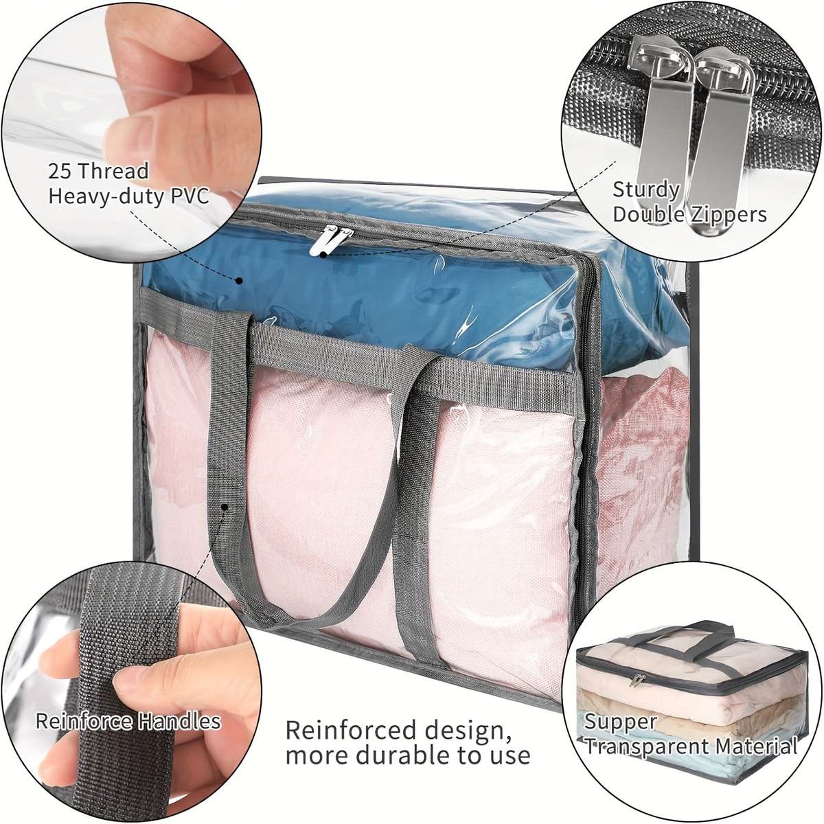2Pcs Large Clear Plastic Storage Bags Clothes 2Pcs