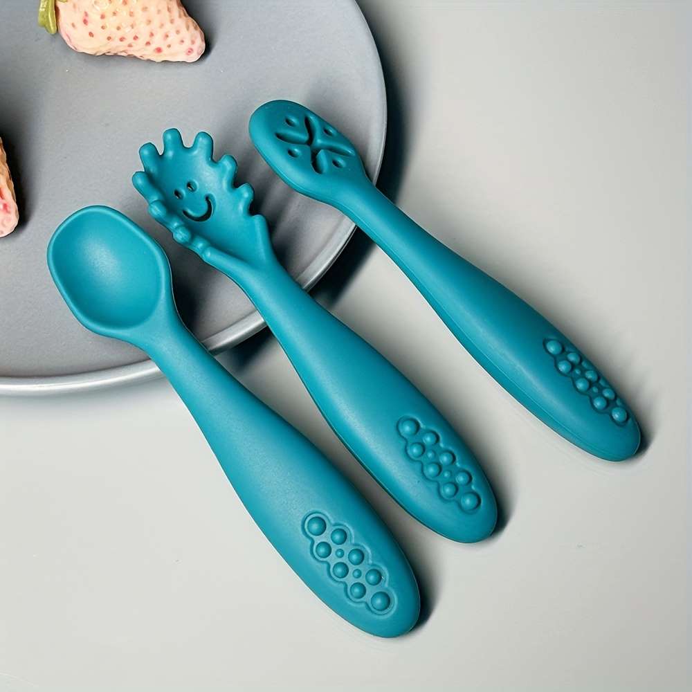 3pcs set Silicone Feeding Spoons for Youngsters Silicone Spoons for Easy Grasping Licking S