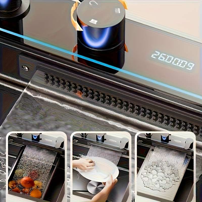 Smart Digital Display Stainless Steel Kitchen Sink With Pull Out Faucet