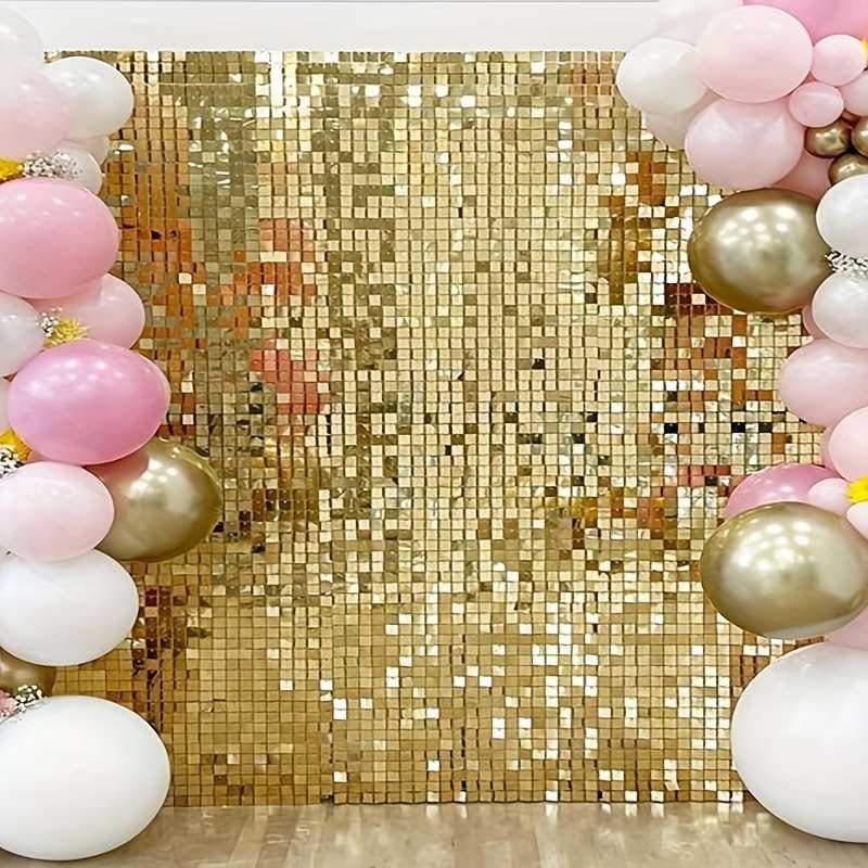 2Pcs Classic Modern Durable Golden Sequin Backdrop With For Festive Celebration 1X2M