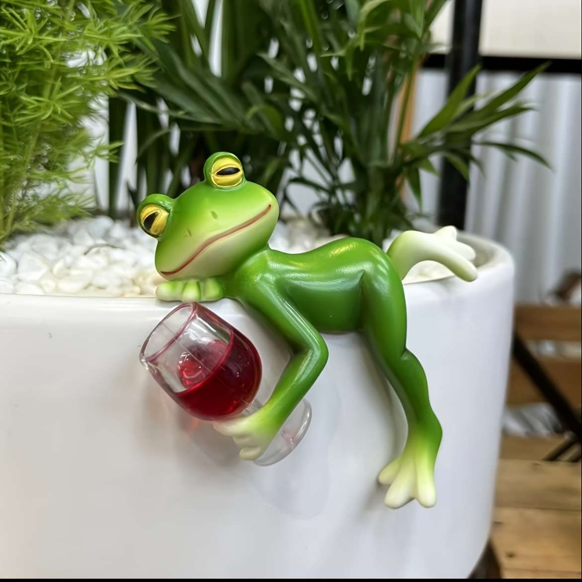 Flowerpot Model Little Frog Lying Down Drinking Red Wine