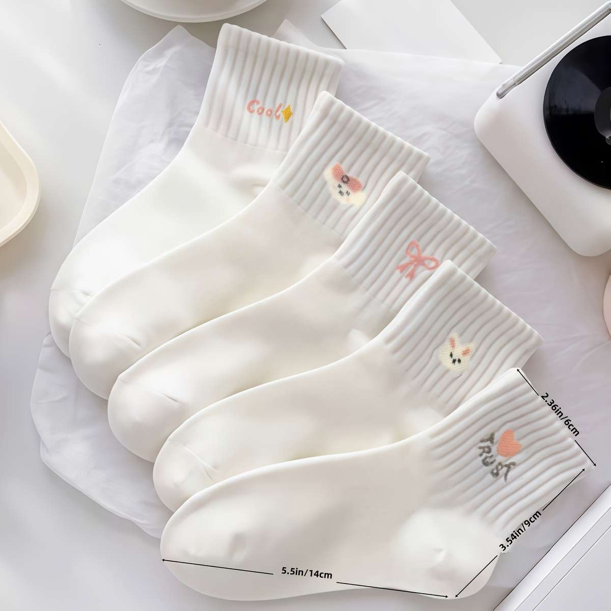 Women S Socks Items Pure White Cartoon 5 Pairs Pack