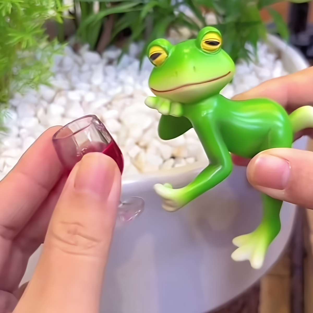 Flowerpot Model Little Frog Lying Down Drinking Red Wine
