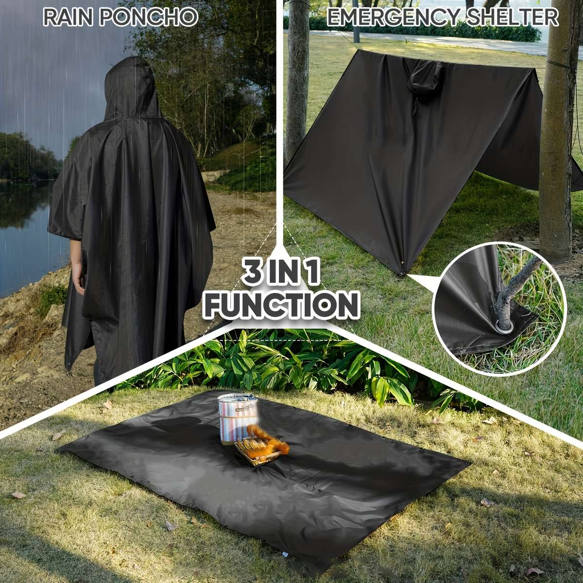 Raincoat Blue 2Piece Set Storage Bag  Raincoat With Pocket