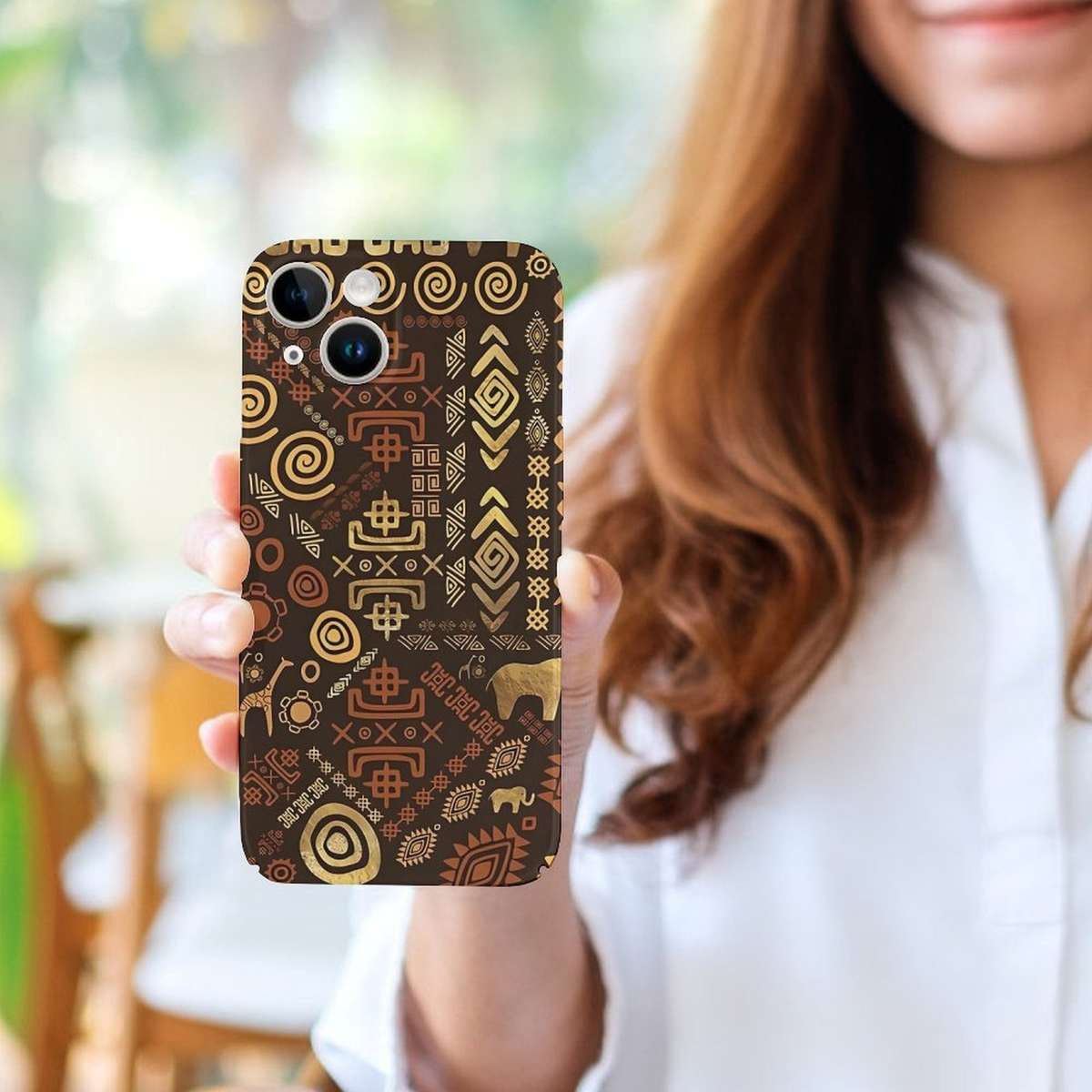 1Pc White For iPhone 15 Pro Ethnic African Pattern Phone Case