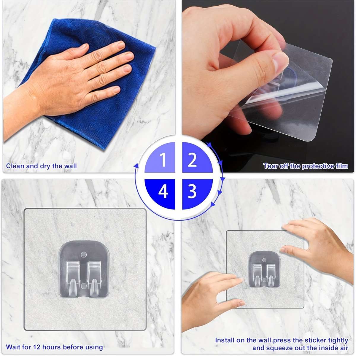Wall Hooks Self Adhesive Clear Hooks Waterproof Quantity 5Pcs