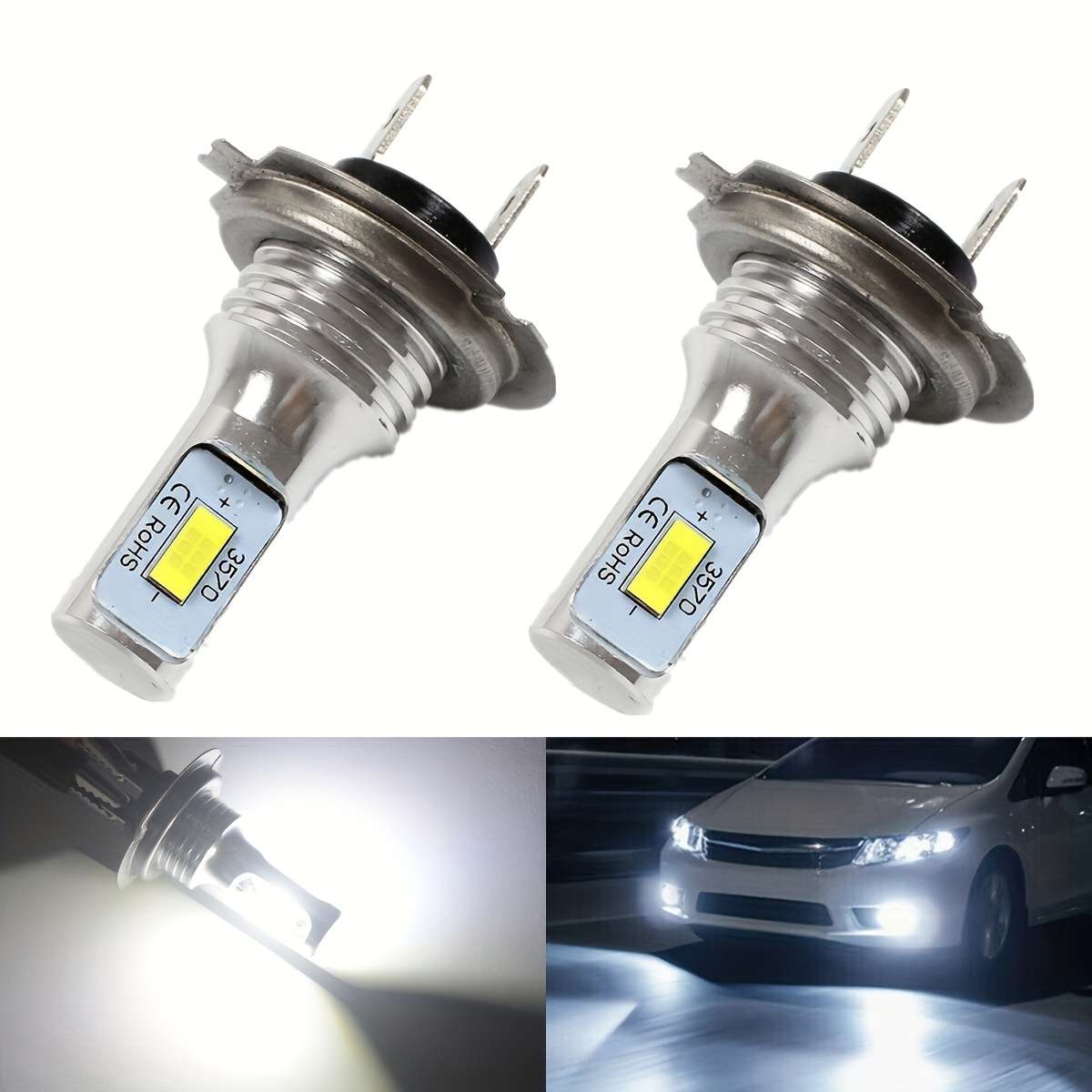 2pcs H7 LED Car Headlight Bulbs High & Low Beam 6000K White 50W 3000LM Perfect f