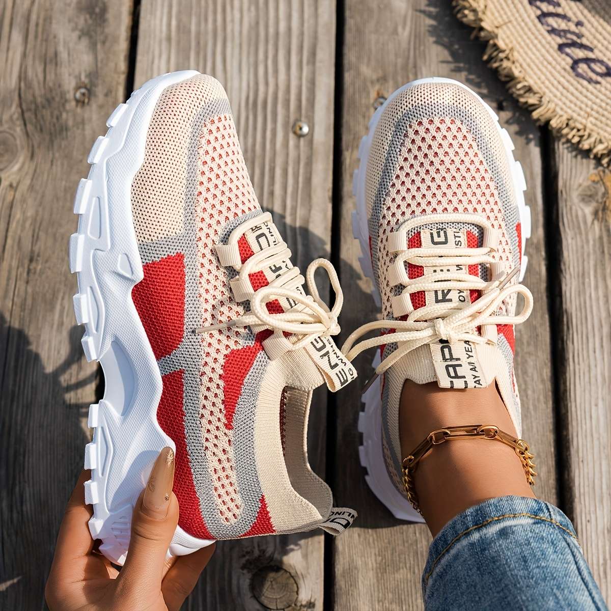 Women S Sneakers Color Card Red Gray Sizeuk 4