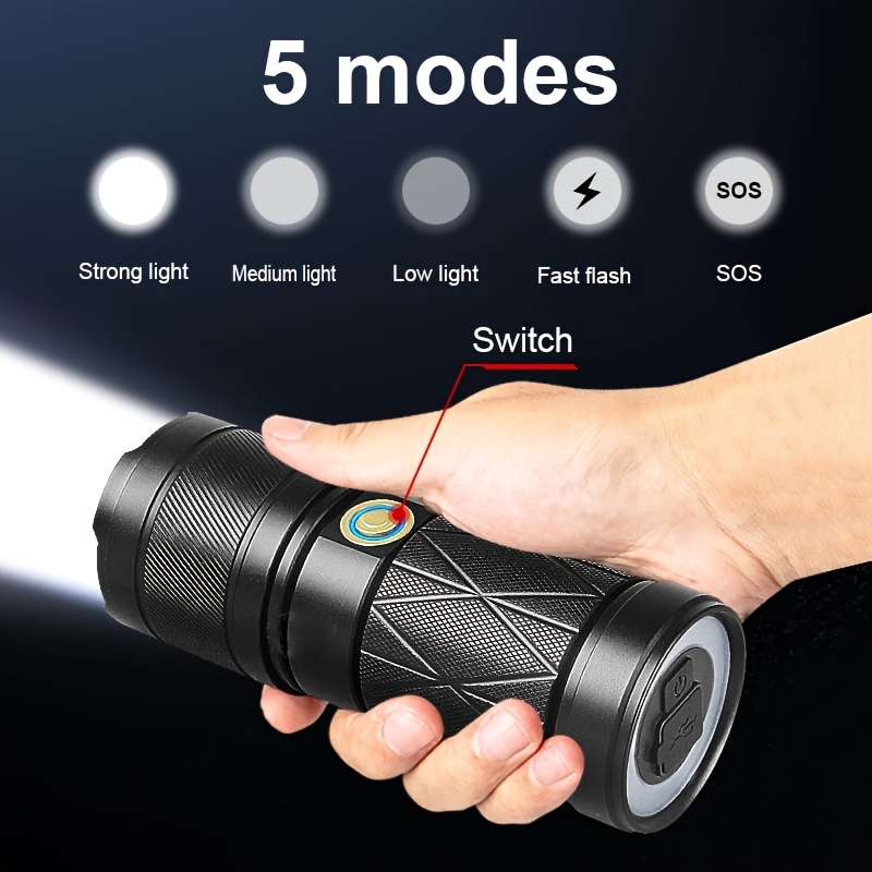 Versatile 1Pc Aluminum Alloy Outdoor Led Flashlight 6000Mah Travel Reliable