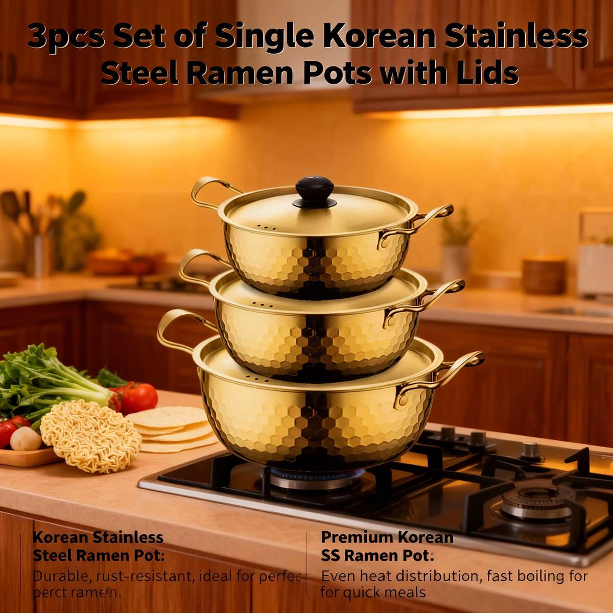 3Pcs Industrial Set Individual Korean Stainless Steel Ramen Daily Use
