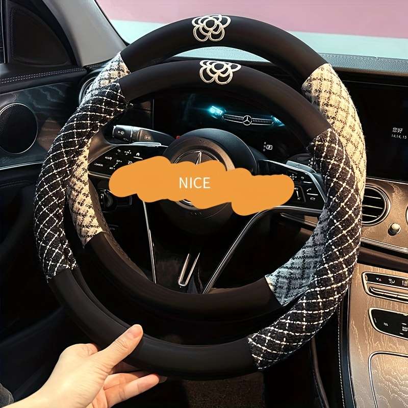 Car Steering Wheel Cover Camellia Steering Wheel Cover Beige