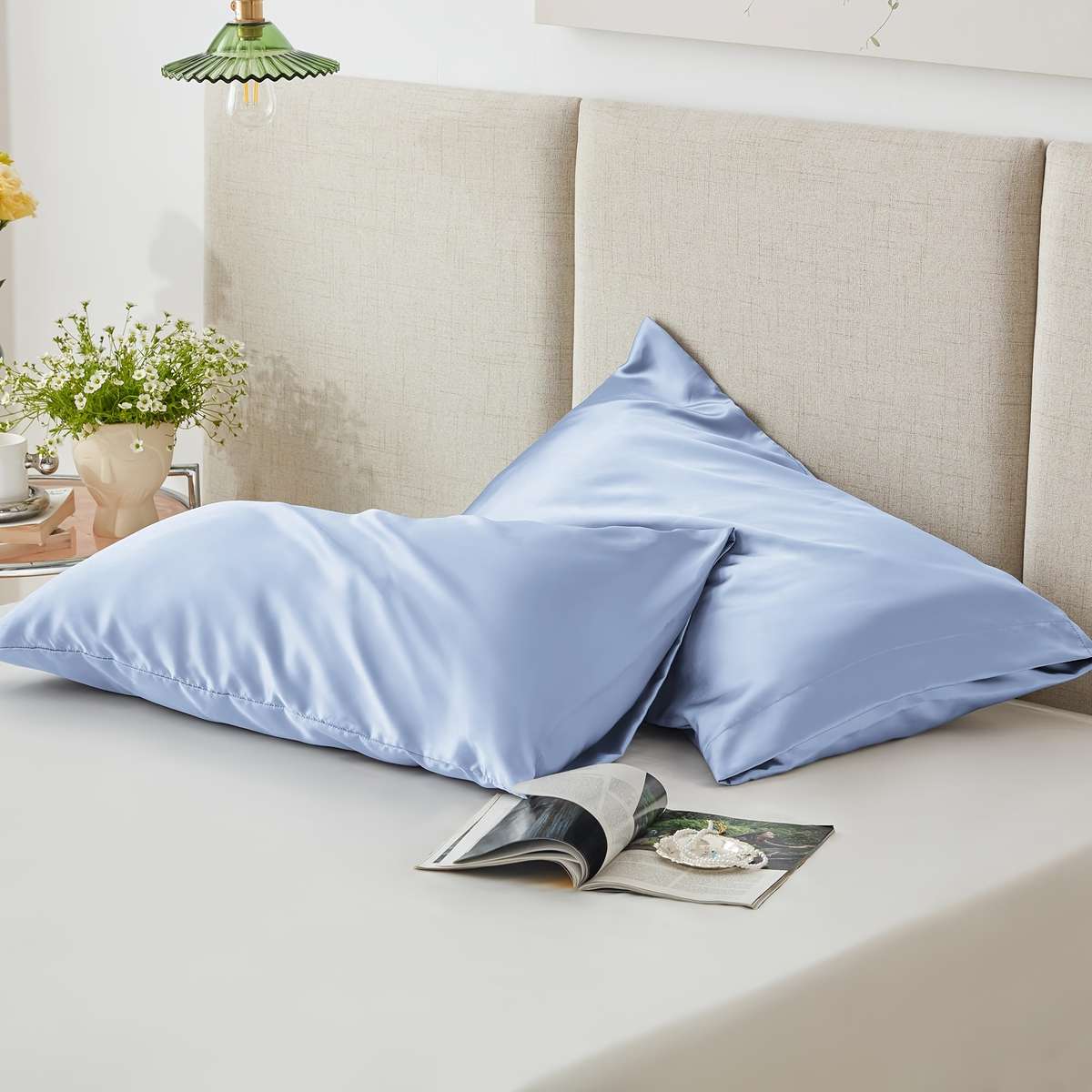 Satin Pillowcase Color Light Blue Size40Cm*80Cm