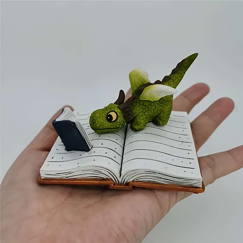 Cute Fantasy Dragon Reading Figurine Open