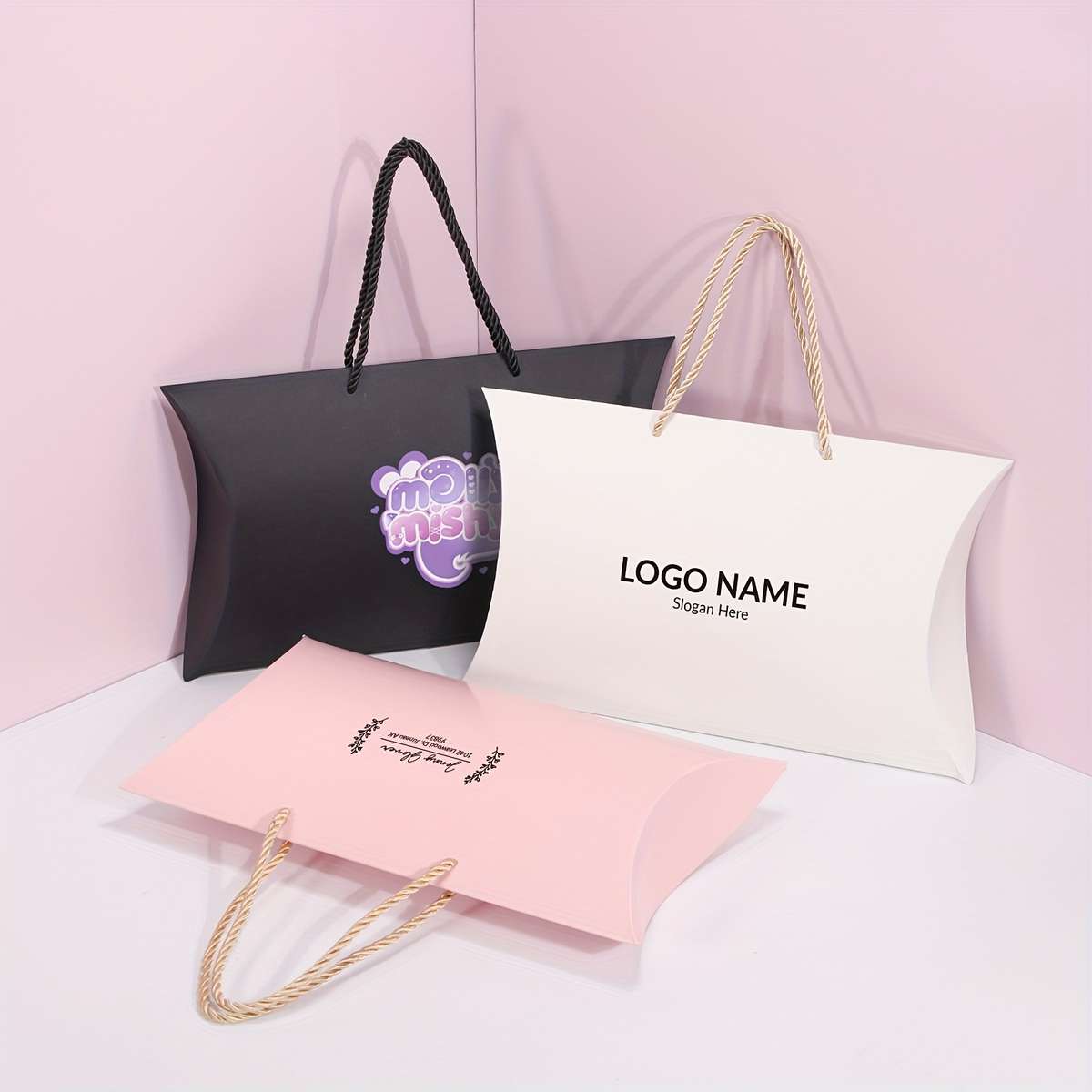 Christmas Gift Boxes Color Pillow Box With Rope Brown - 10Pcs Style E