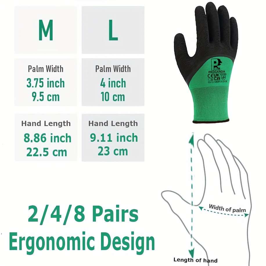 Work Gloves Color Green Size L  2 Pairs