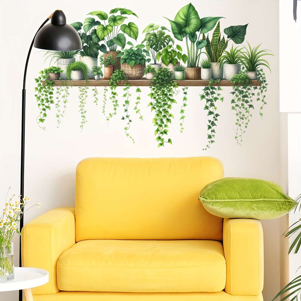 Window Stickers Items Exotic Greenery Potted Plant Wall Sticker
