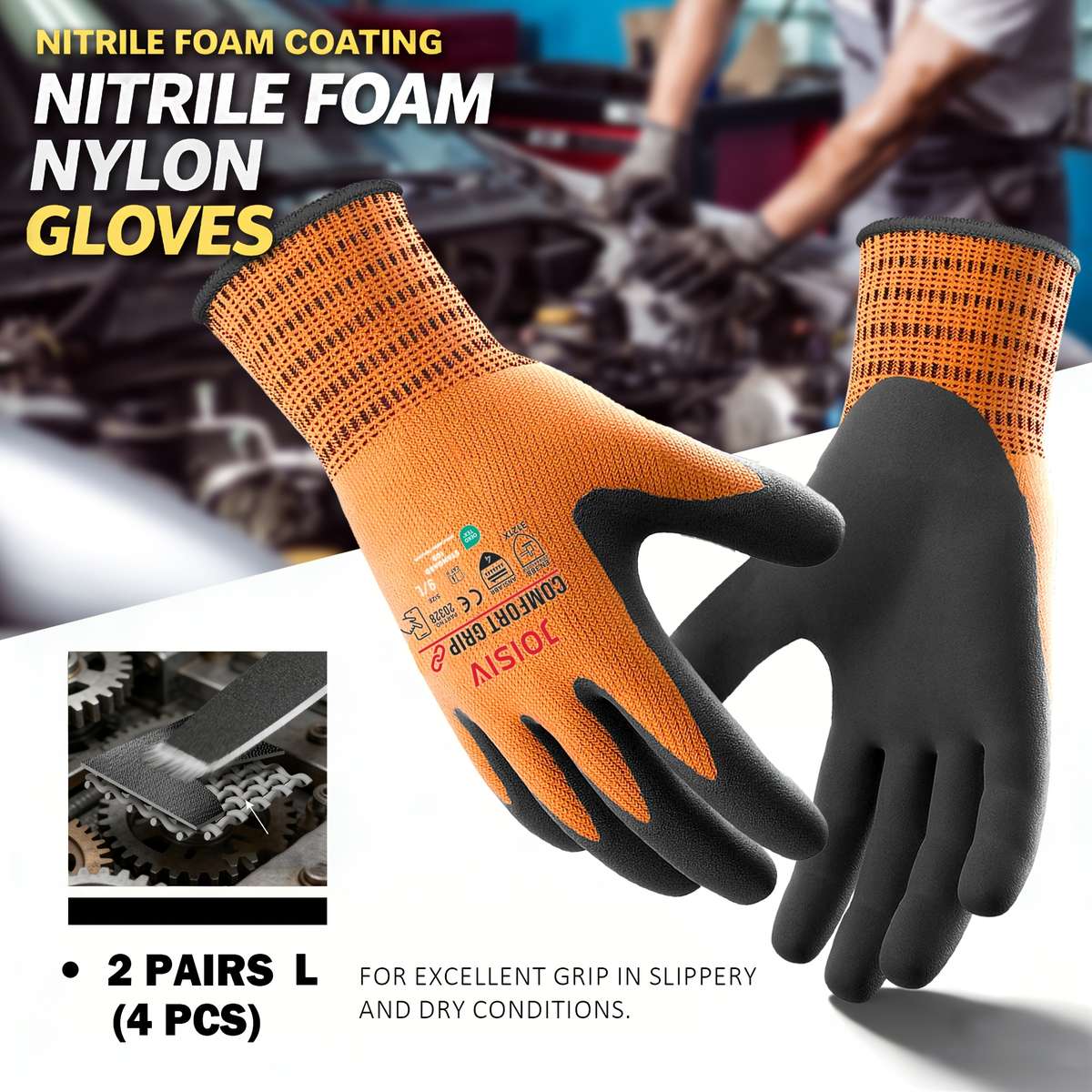 Work Gloves Color Orange2 Pairs 4 Pcs Sizel