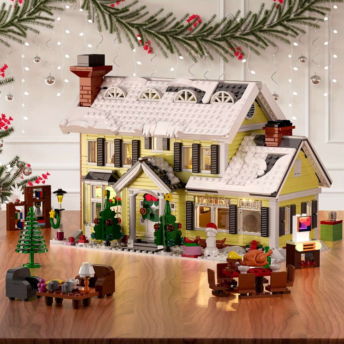 3D Building Model Puzzle Set Style Christmas Holiday House
