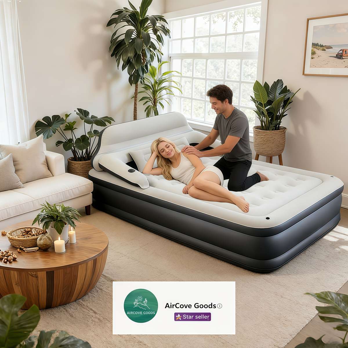 Removable Headboard Inflatable Air Mattress Pillows Easy To Set Up 3 Section
