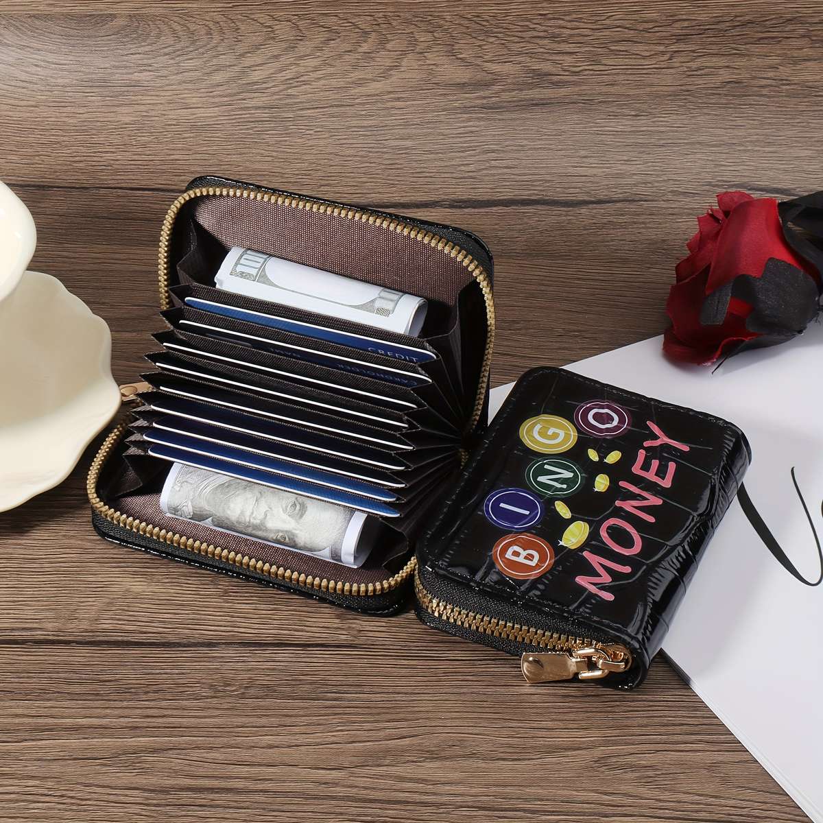 Women'S Casual Wallet With Zipper Closure Lightweight Nylon Lined Card Case Short Credit