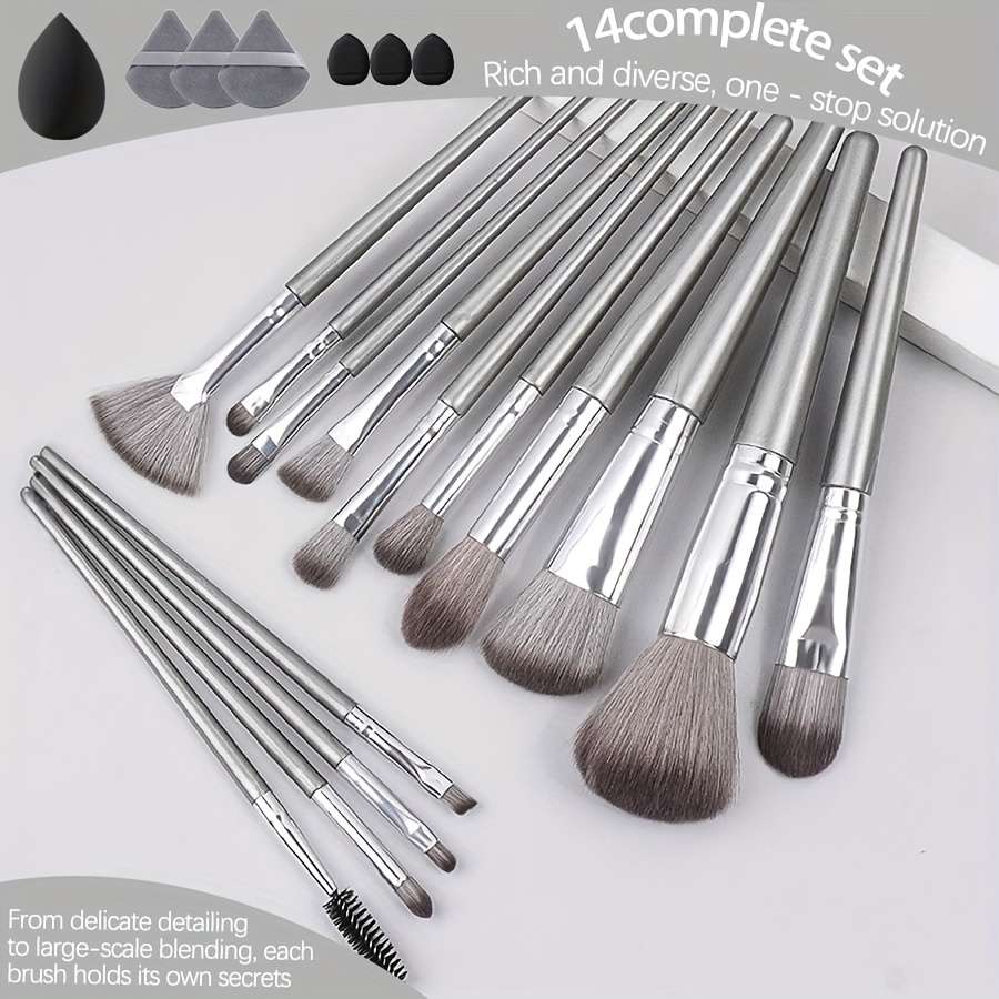 Makeup Brush Set Color 14 Brushes  6 Puff Sponges  Beauty Blender