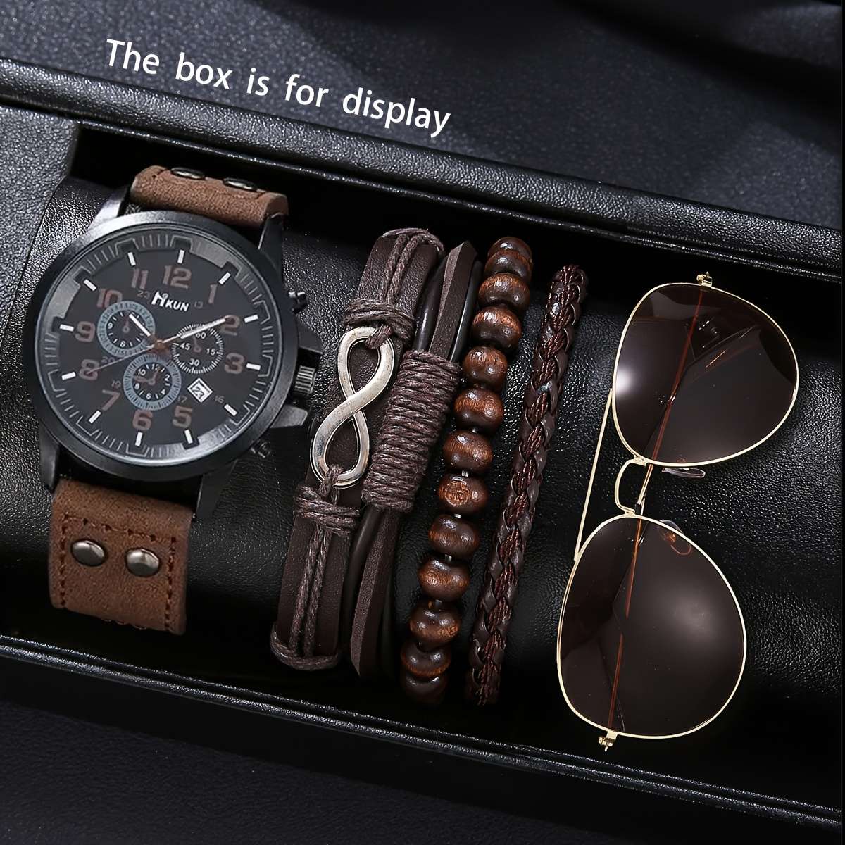 3PCS Stylish Cool Luxury Watch Set Men Sophisticated Andcolor Brown