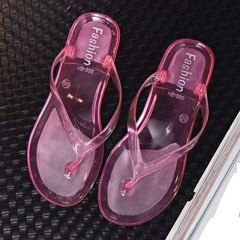 Ladies Summer Flip Flops Transparent Red Uk 3.5