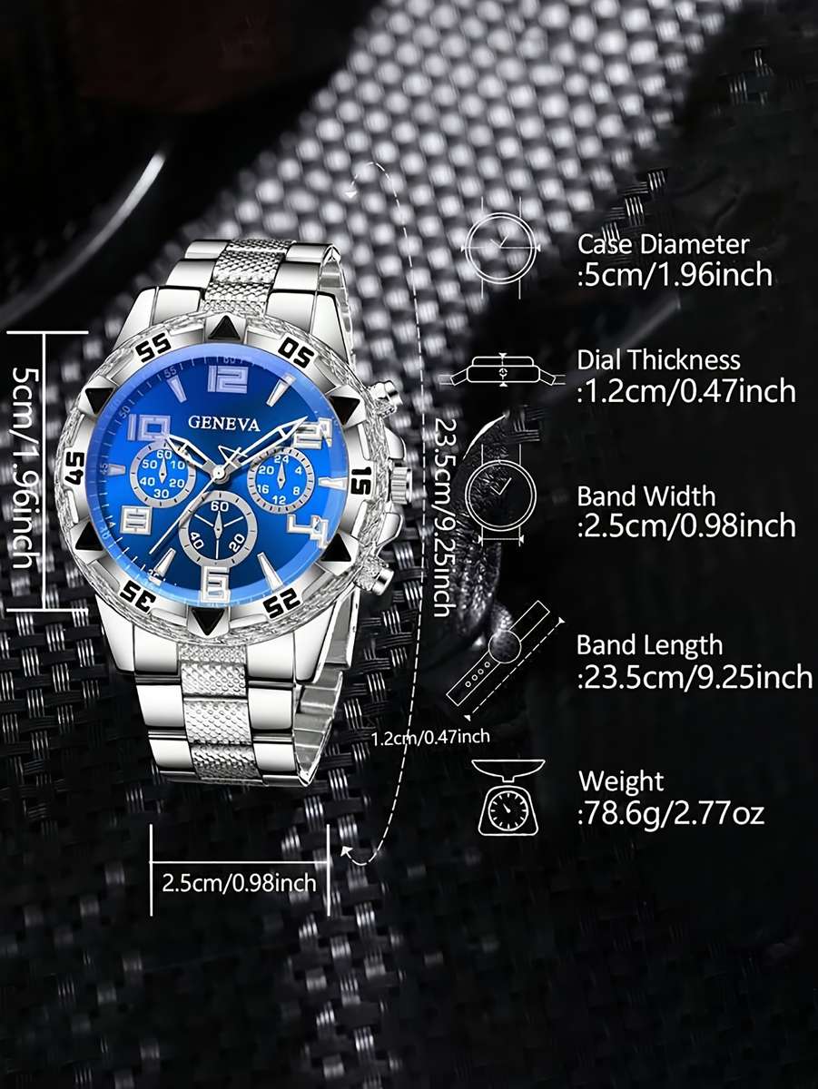 3Pcs Men Silvery Stainless Steel Watch Strap Fashionable Luxurious Mixed Silvery
