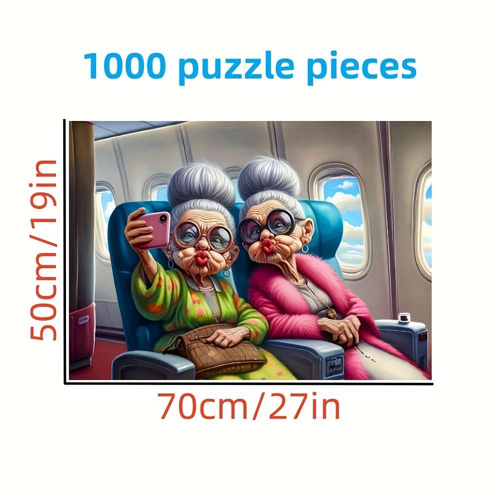 1000pcs Grandma Selfie Puzzle Challenging DIY Brain Teaser with Vibrant Cartoon Des