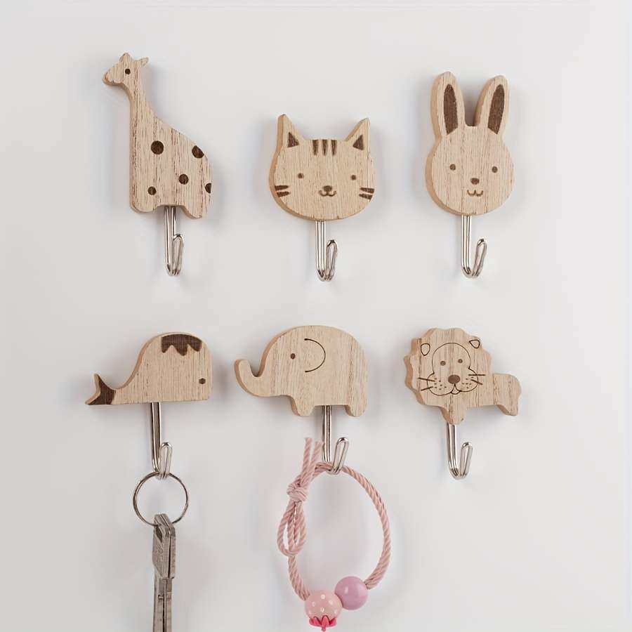 Wooden Animal Wall Self Self Adhesive Hook For Keys Towels Etc color 2PC Rabbit