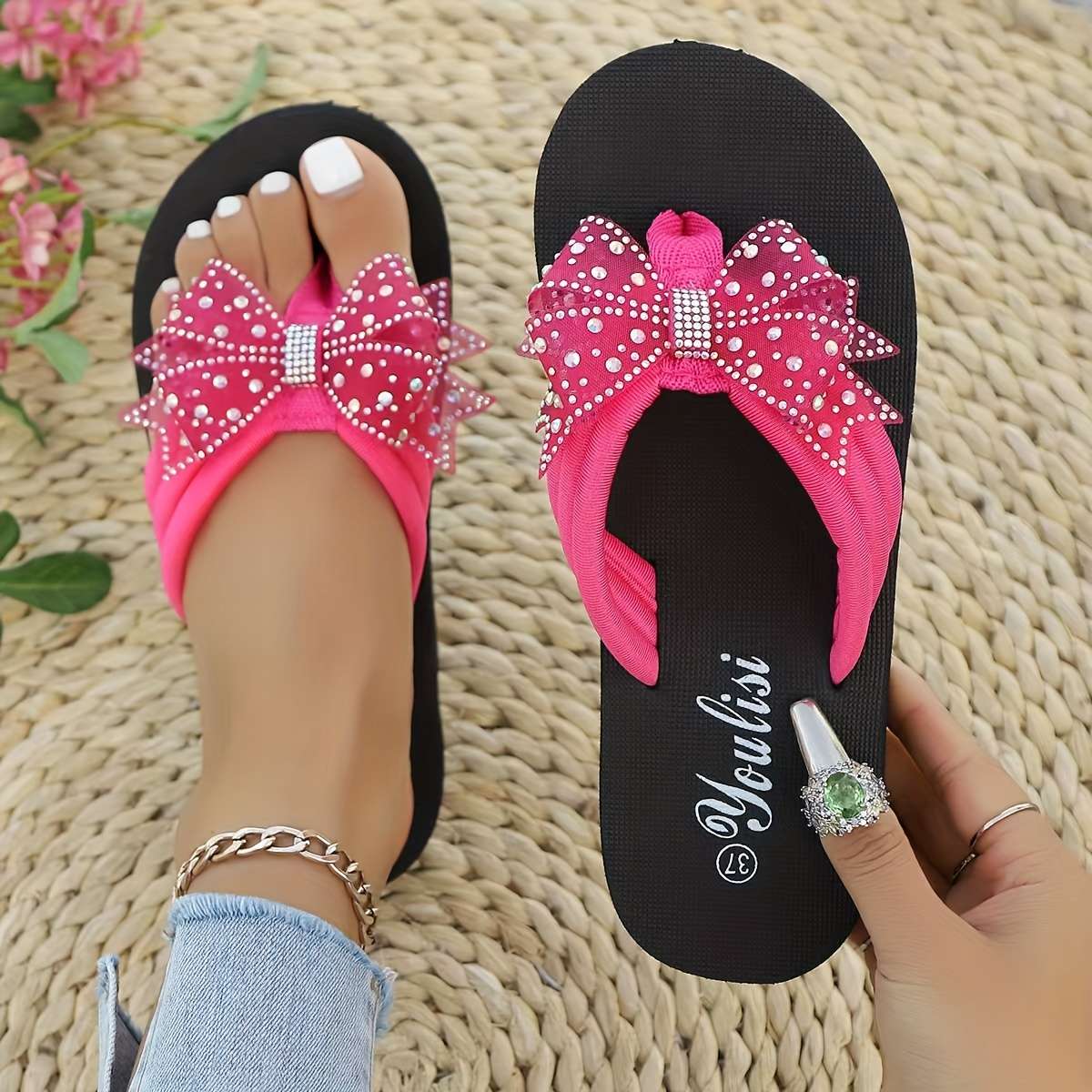 Ladies Summer Flip Flops Rose Red Uk 6
