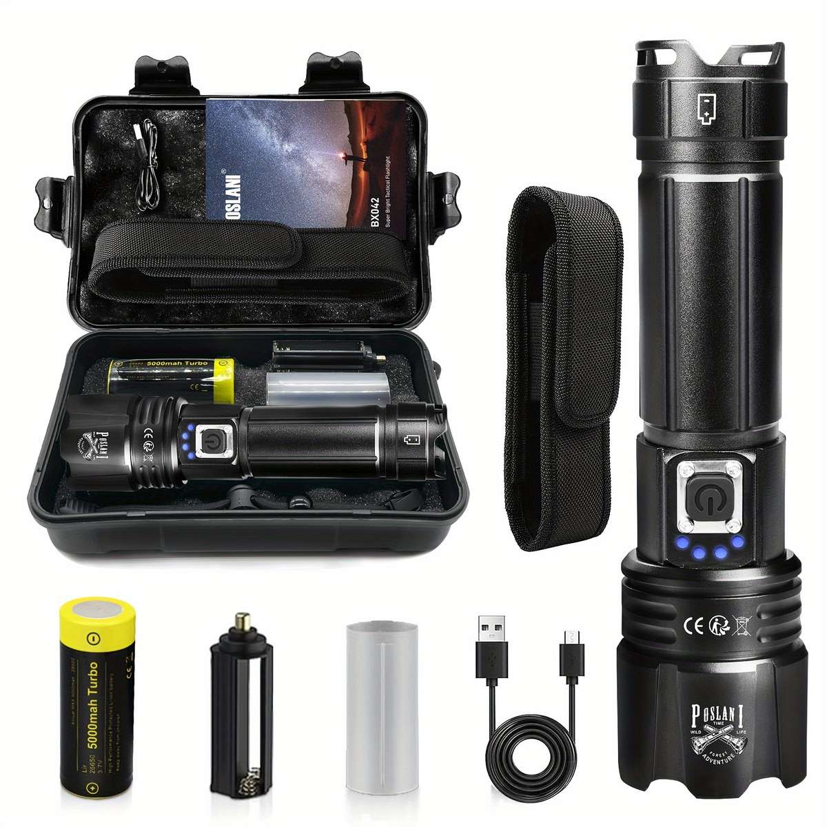 Heavy Duty Poslani Led Flashlight 700 Lumens Rechargeable Handheld Emergency