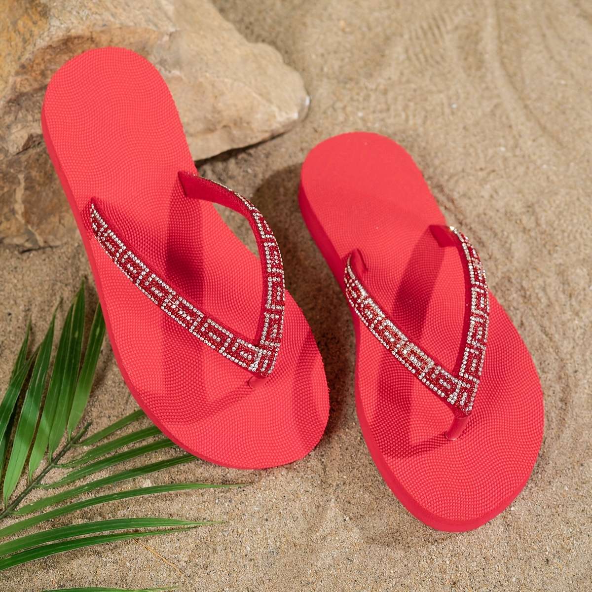 Ladies Summer Flip Flops Red Uk 3.5