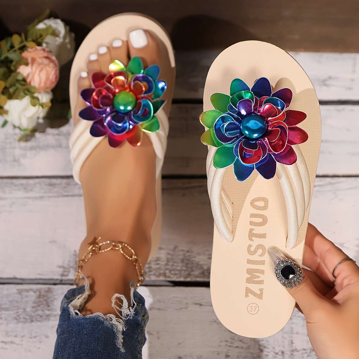 Ladies Summer Flip Flops Multicolor Uk 7
